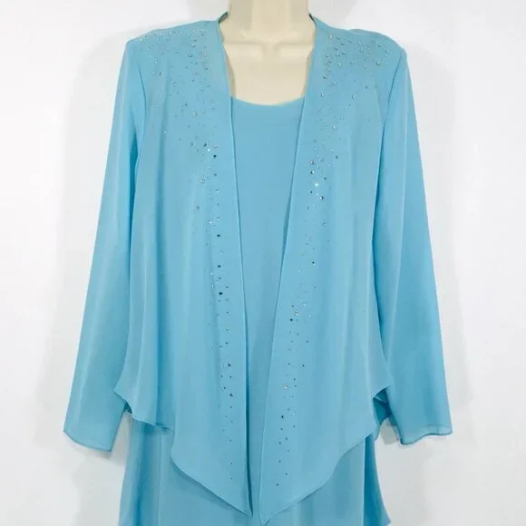 VTG Ursula of Switzerland 2 Pc Gown /Crystal Jacket Sz 12 Flowy Chiffon Wedding - Picture 7 of 14